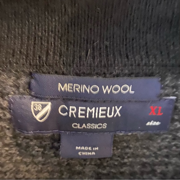 Cremieux Black and Grey Zippered Neck Merino Wool Sweater, Suze XL - Picture 5 of 7